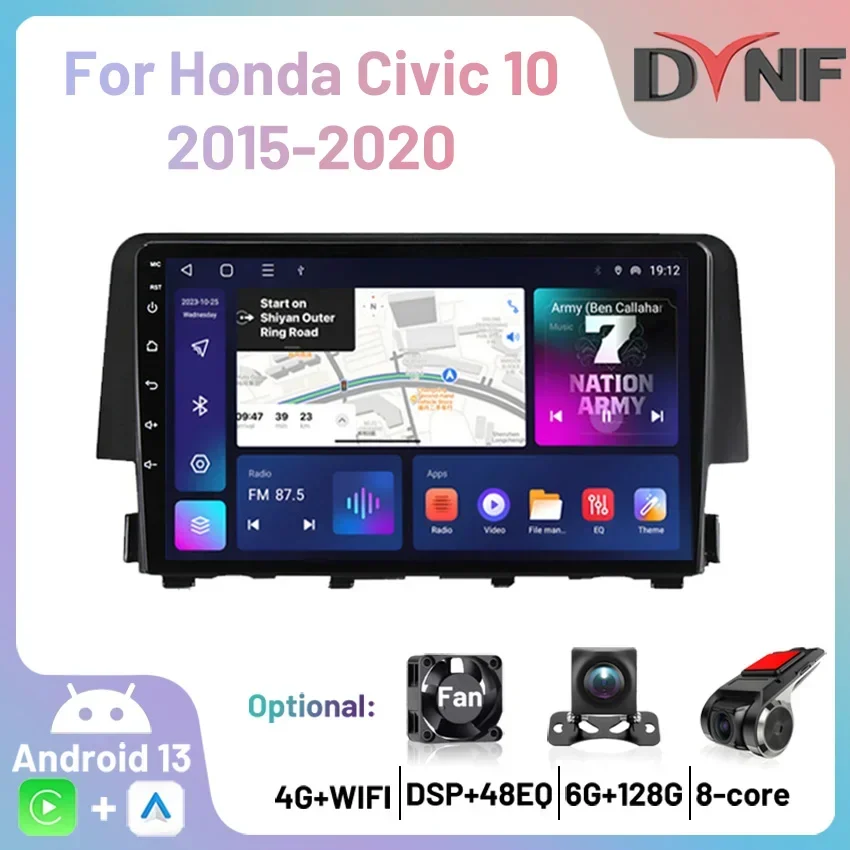 Autoradio for Honda Civic 10 FC FK 2015-2020 Headunit Android 9Inch Carplay 8core Wifi Car Audio Navigation Car Radio Stereo