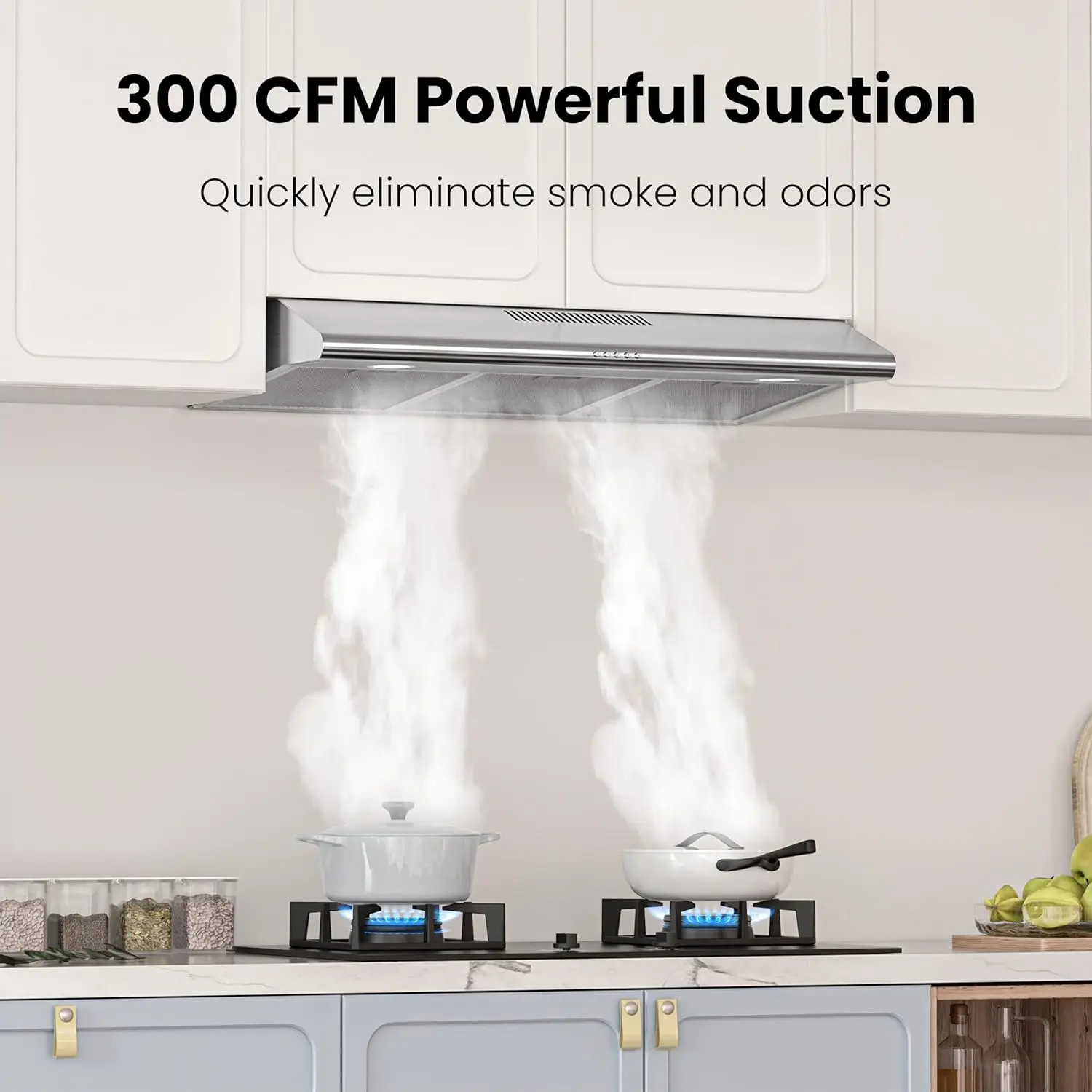 غطاء محرك السيارة تحت الخزانة مقاس 36 بوصة مع موقد المطبخ النحيف القابل للتحويل بدون أنابيب وغطاء محرك السيارة مزود بإضاءة LED ومروحة عادم 3 سرعات Reusa #2