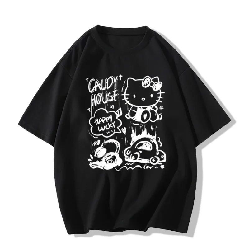 （Miniso) Hello Kitty Cat Printing Design T-shirt Female Loose Version Summer Women Casual Wear High Street Y2k Short Sleeve Top image 2