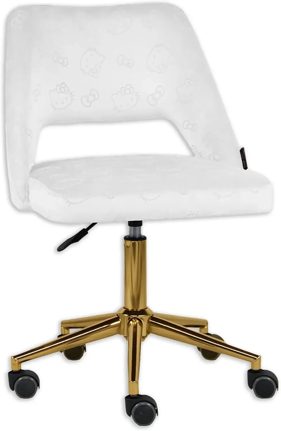 360 Degrees Swivel Cute Desk Chair with Wheels, Golden Rolling Base Adjustable Height Makeup Chair for Bedroom (White)