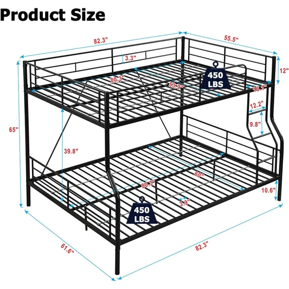 Litera de servicio pesado para adultos, cama completa XL sobre tamaño Queen con escalera para niños, niños, niñas, adolescentes, Convertible en 2 partes