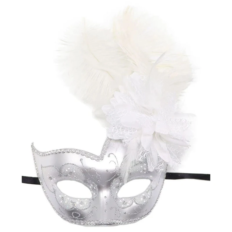 Feather Women Masquerade Masks Flower Fashion All-match Carnival Christmas Easter Halloween Show Cosplay Party Accessories Black