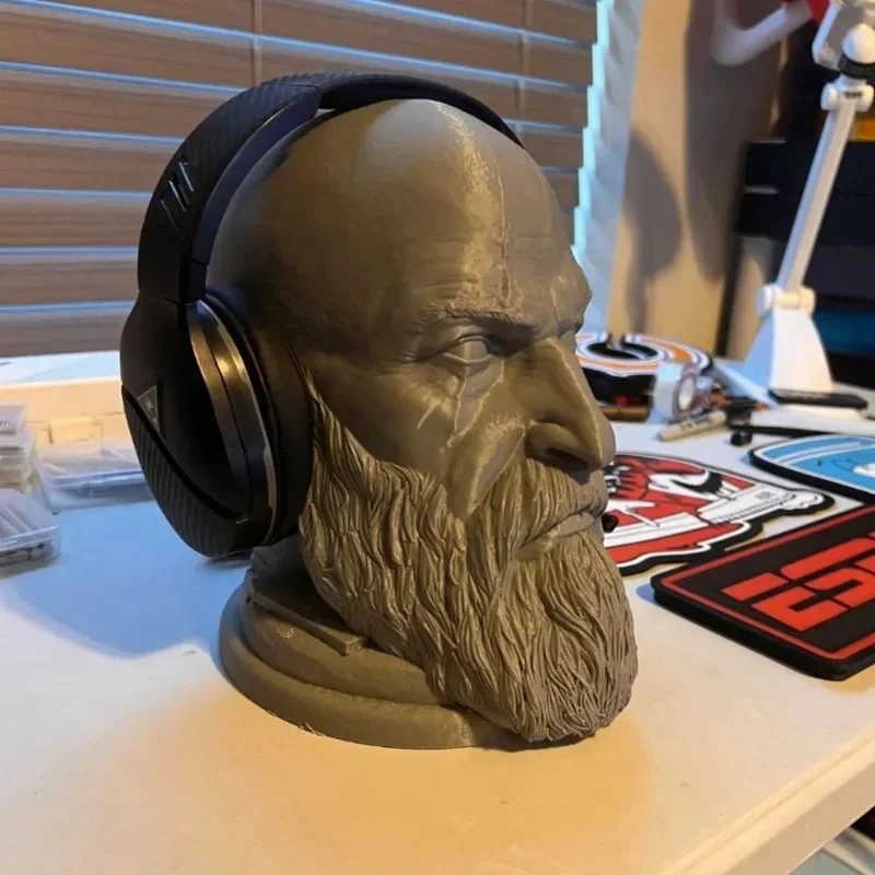 God Of War Kratos Statue Headphone Game Characters Characters Toys Head Statue Desk Model Computer Headphone Stand Holder view 4
