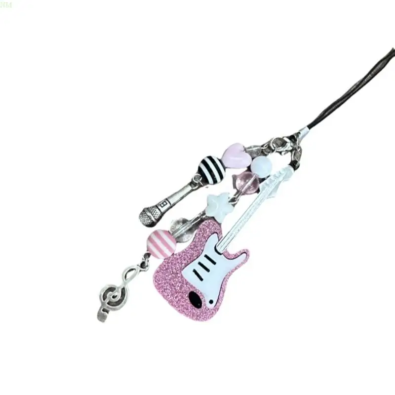 Violin Phone Charm with Colorful Beads Stylish Keyring Pendant Guitar Key Chain Suitable for Travel and Parties Wear NM