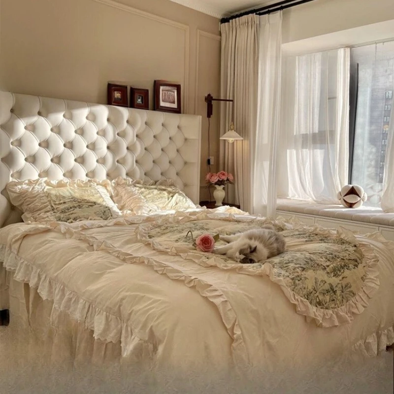 

Cream Style French Leather Bed Model Master High-end and Atmospheric Double Soft Bag Wedding Bed 200cmlarge Cama Bedroom