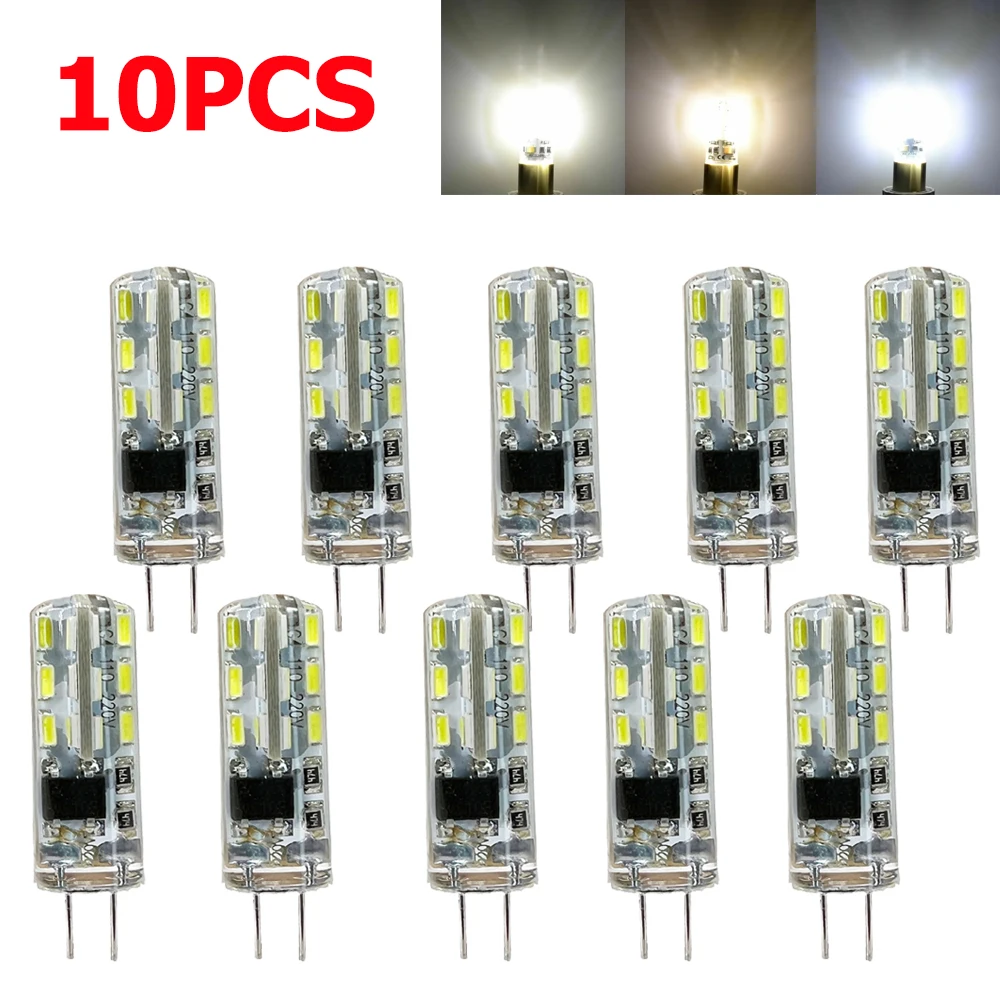 10pcs G4 Mini LED Bulbs 2W Silicone Lamp 3014SMD 12V 220V LED Light Cool/Neutral/Warm White Light Bulb for Home Chandelier