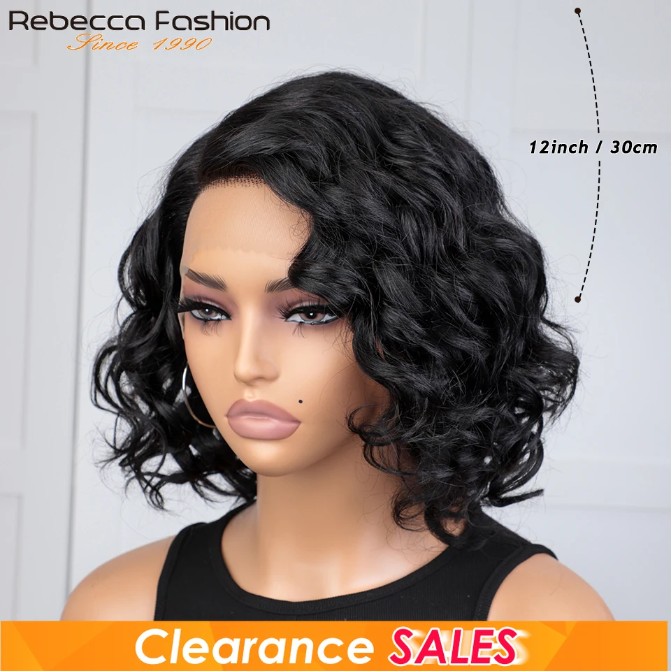 Rebecca Lace Front Wig 99J Short Curly Bob Human Hair Wigs For Women  Water Wave transparent Highlight Honey Blonde Colored Wigs