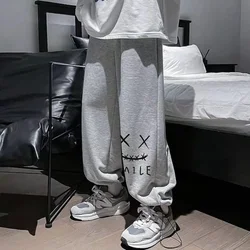 Plus Size M-8XL Men Pants Oversized Sports Pant Fashion Trend Cartoon Smiling Face Printed Long Pants Loose Casual Sweatpants