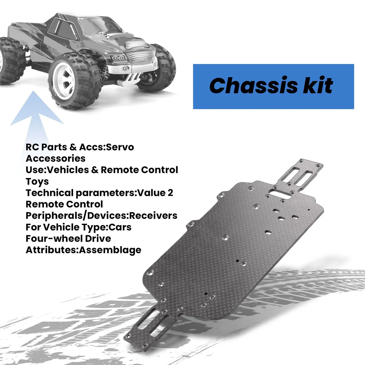 Moderne koolstofvezel chassisonderdelen voor WLtoys 1/18 RC autovervanging, blauw