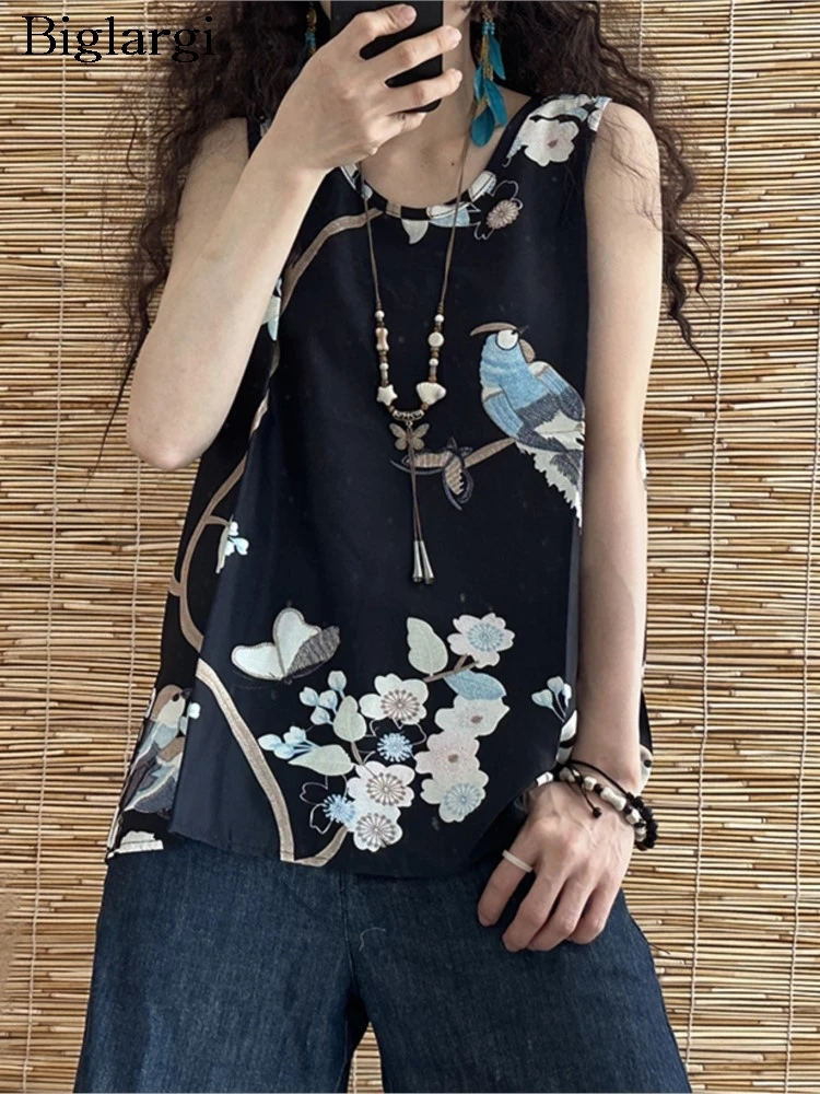 

Oversized Summer Sleeveless T-Shirts Women Flower Floral Print Fashion Ladies Blouses Casual Loose Woman T-Shirts