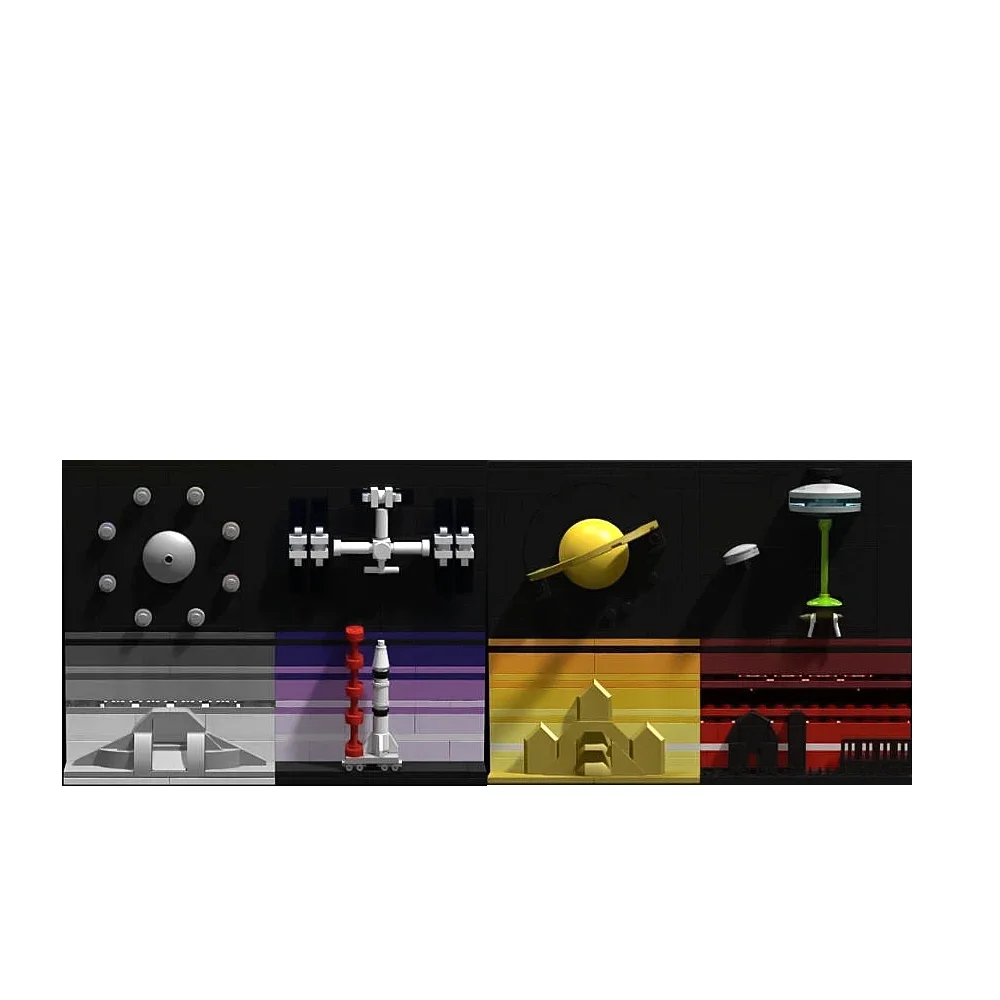 Gobricks MOC Tales of the Space Age Model Building Blocks 3D Art Painting Starry sky Moon Decoration Painting Bricks Toy KidGift
