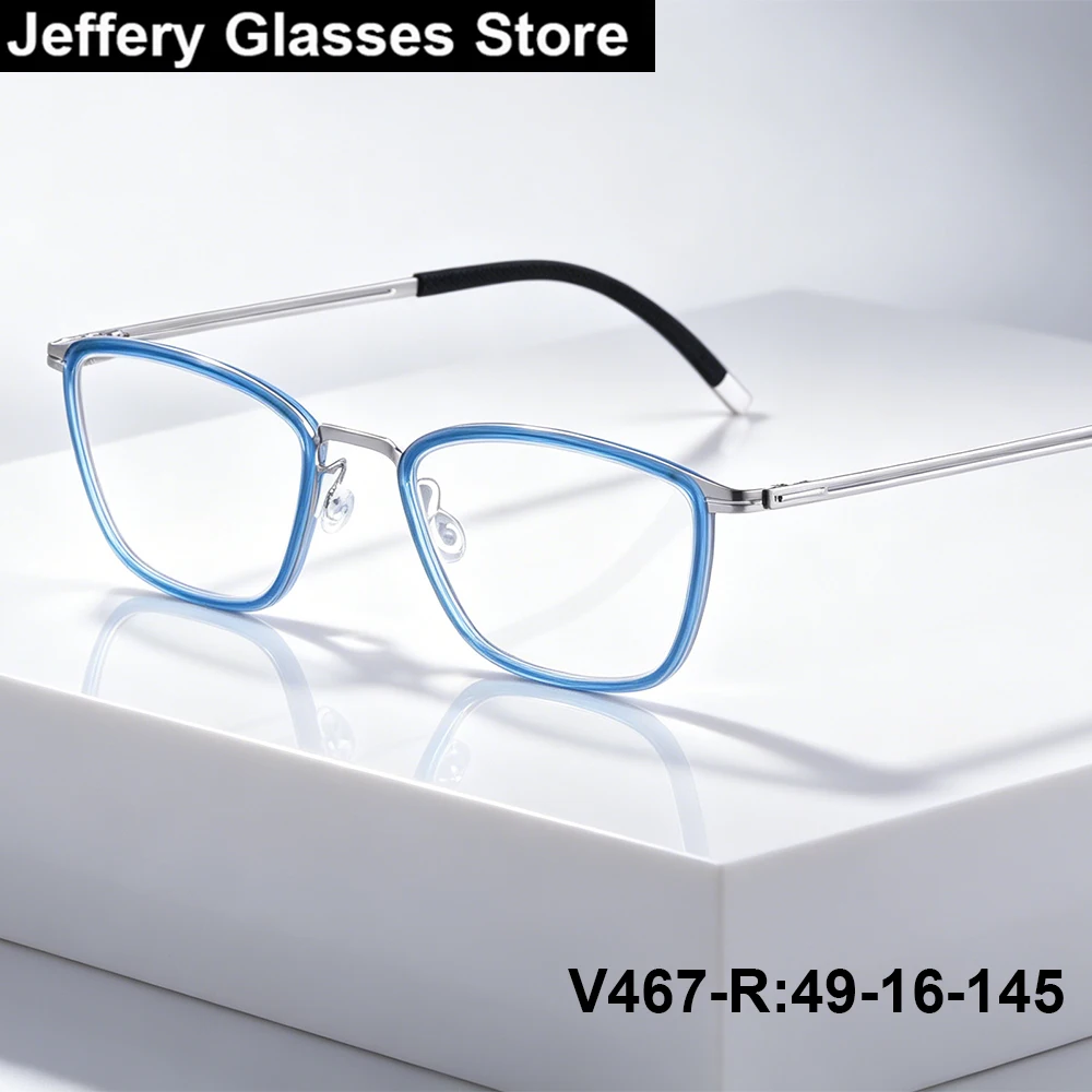 Men Square Screwless Titanium Glasses Frame V467-D Handmade Acetate Ring Light Weight Eyeglasses Spectacle Nordic luxury Gafa