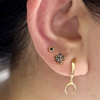 עגילי כסף סטרלינג 925 עם מחט זירקון שחור גיאומטרי לנשים עגילי תליון פירסינג כוכבים/פרחים תכשיטי אופנה 8 best sales זירקון שחור - №3