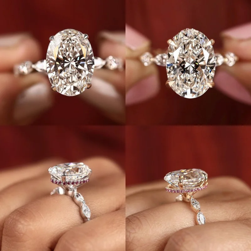 100% 925 pure silver marquise-cut diamond ladies' egg-shaped ring - fashion engagement and proposal jewelry - jewelry