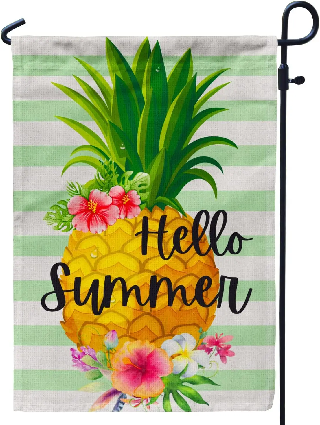 Hello Summer Pineapple Garden Flag, 12x18 Inch Flower Decorated Garden Flag - Perfect for Your Outdoor Hanging Decorations