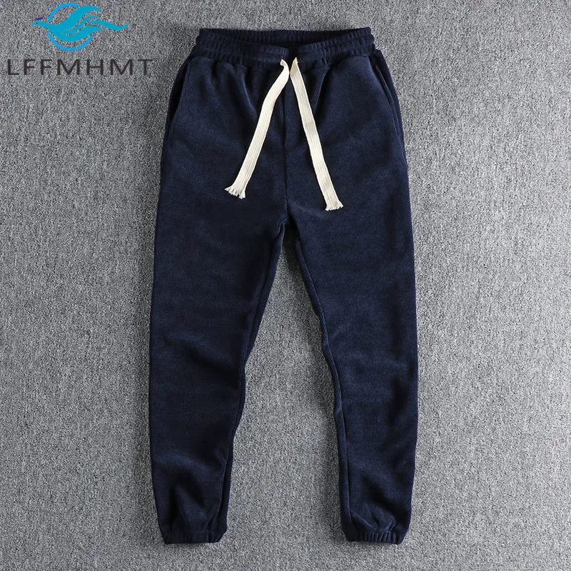 

Мужские однотонные вязаные снежные бархатные удобные повседневные спортивные штаны в американском стиле со свободными манжетами, осенне-зимние брюки для отдыха