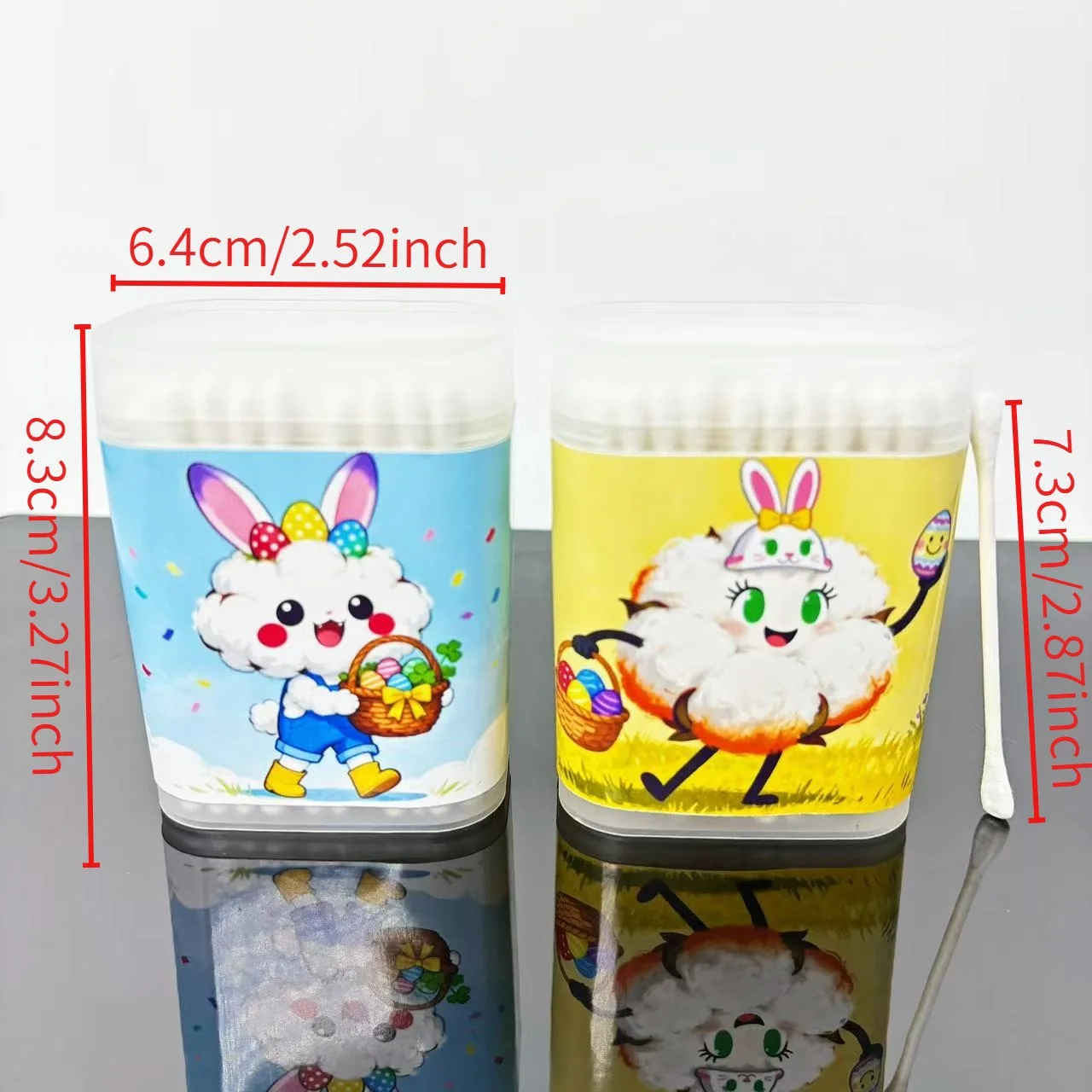 300Pcs Easter-Themed Double-Ended White Cotton Swabs Creative Round Spoon Easter Element Cotton Swabs