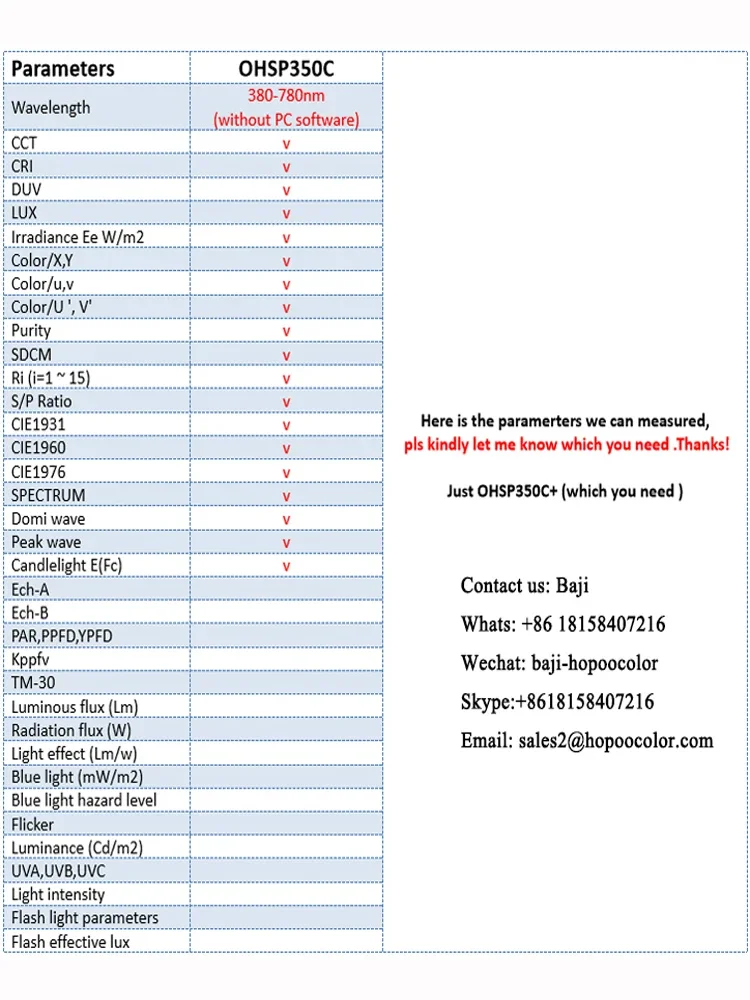 Hopoocolor OHSP350 Spectrometer Luminaires Tester CCT CRI Lux Meter with PC Software