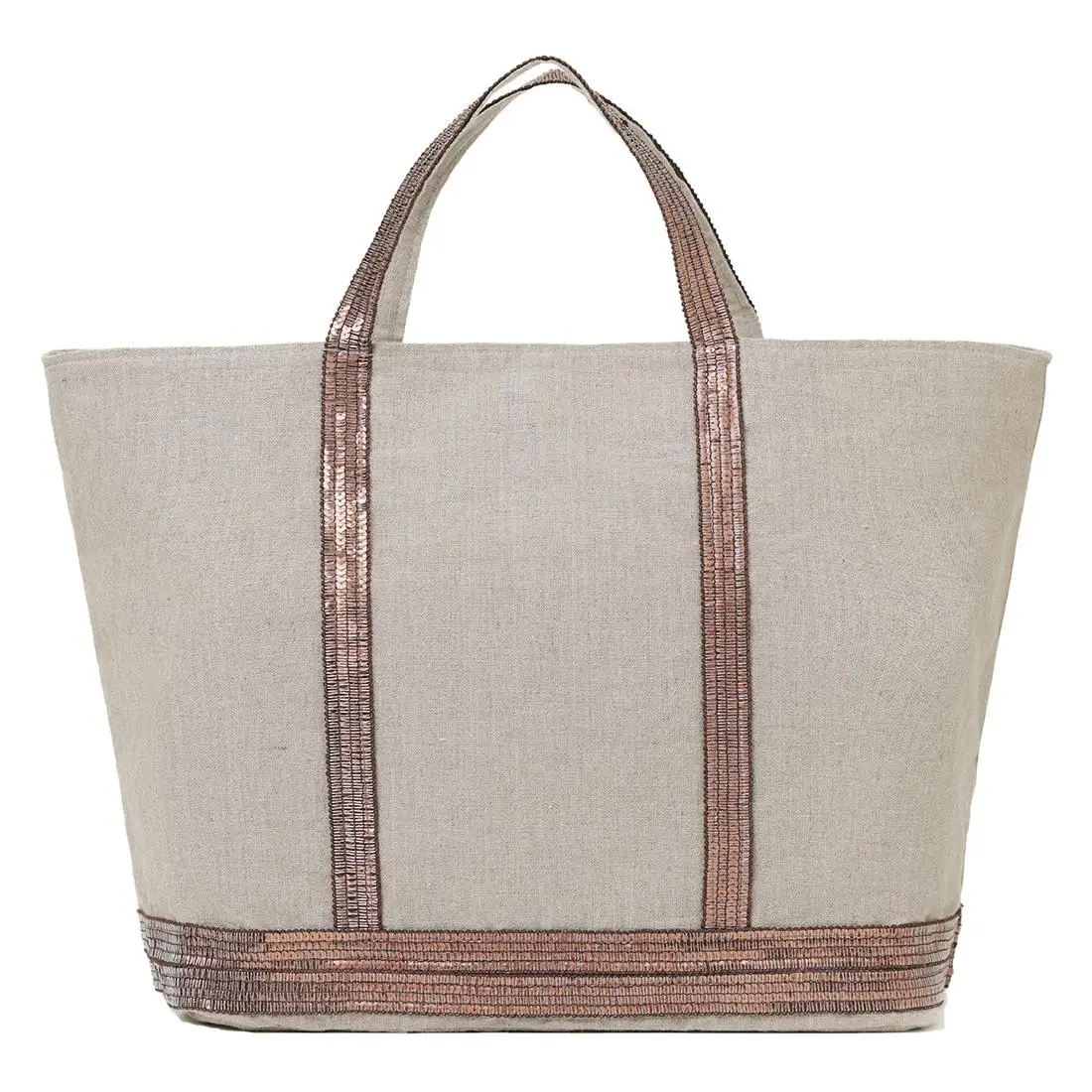 

Vana Br Large Sequin Linen Handbag Le Cabas VB Bag Coffee Chip Soft Handle Tote Bag Open Top No oulder Strap