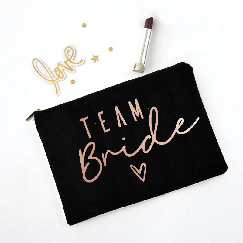 Team Bride  Printed Love Logo Women Makeup Pouch Bridesmaid Pocket Lipstick Makeup Brush Bag Large Capacity Wash Bag for Wedding