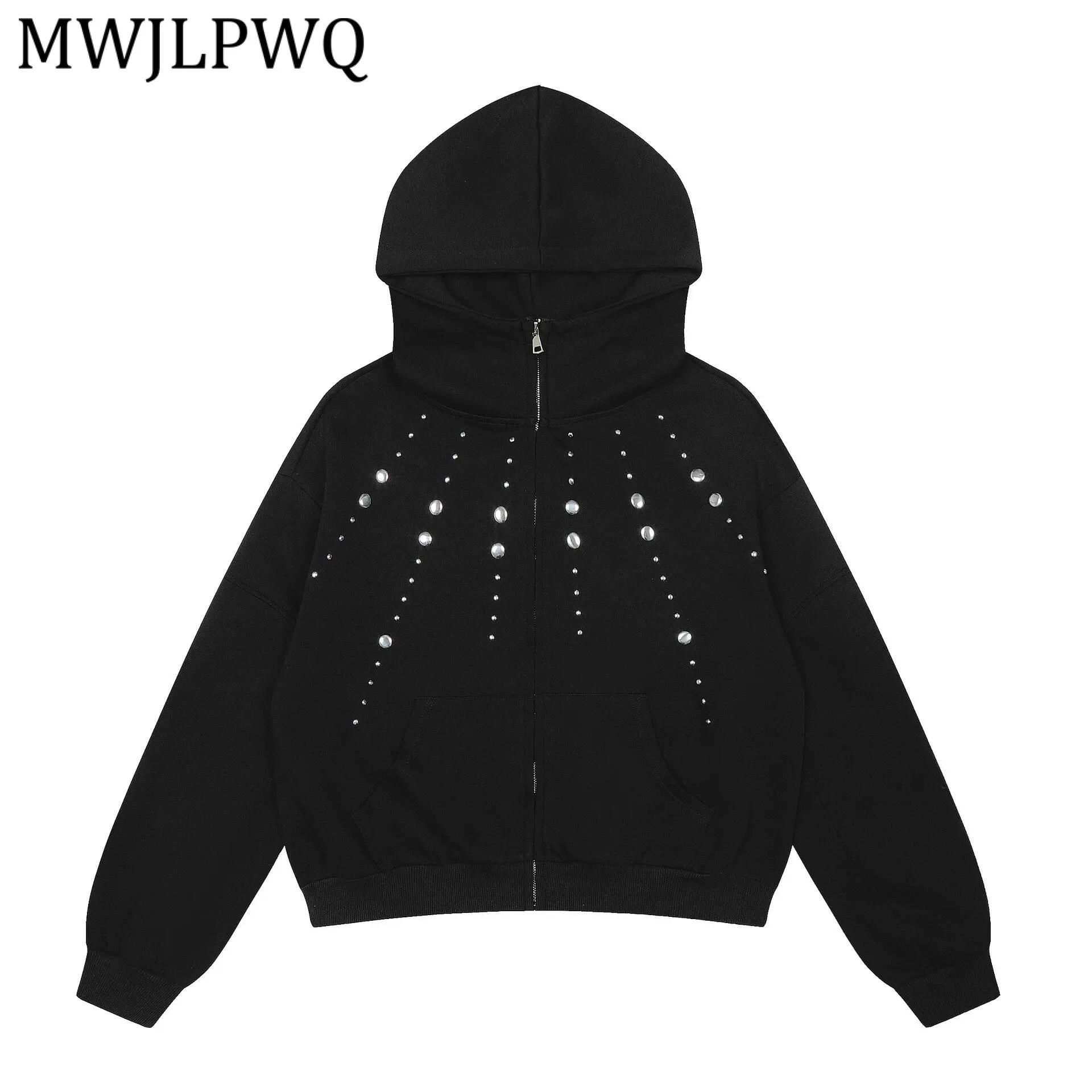 

MWJLPWQ Мужская толстовка с капюшоном и заклепками, короткая, модная, новинка 21974