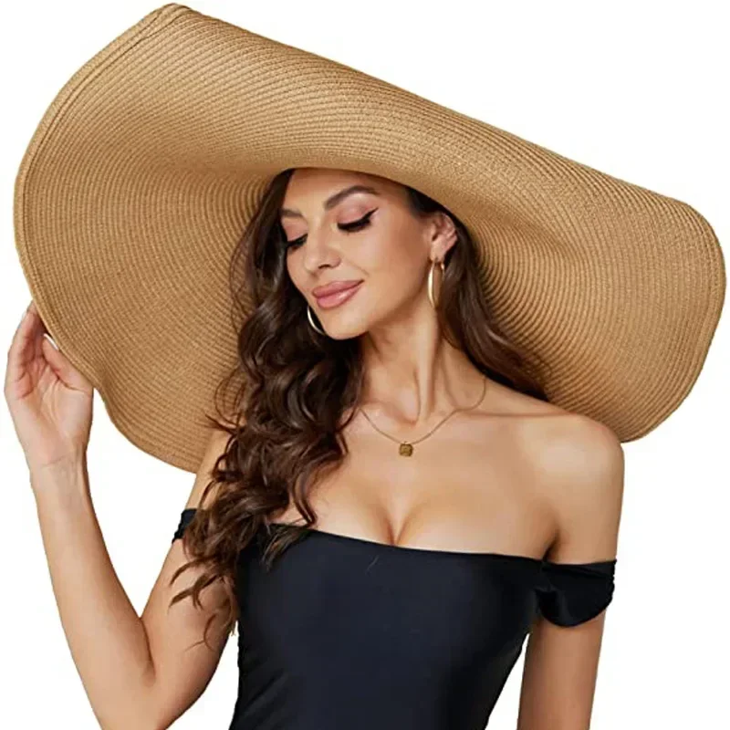 

Summer Large Wide Brim Sun Hats for Women Oversized Beach Hat Foldable Travel Straw Hat Lady UV Protection Sun Shade Hat