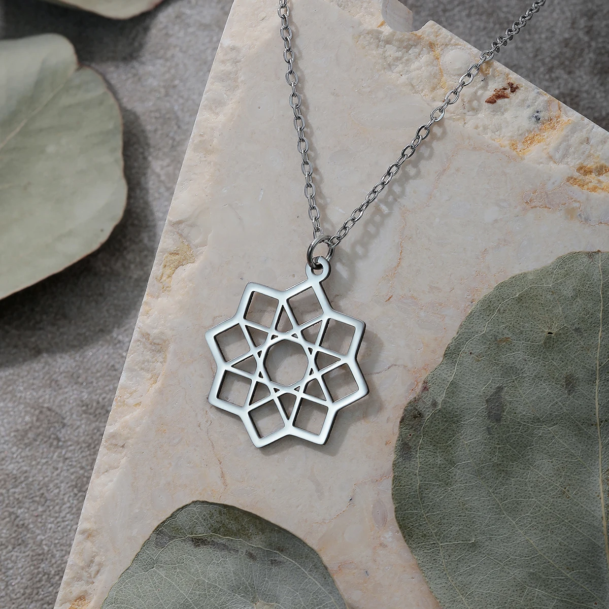 CHENGXUN Stainless Steel 8 Points Star Mandala Pendant Octagram Necklace Sacred Geometry Charm Octagram Mandala Jewelry