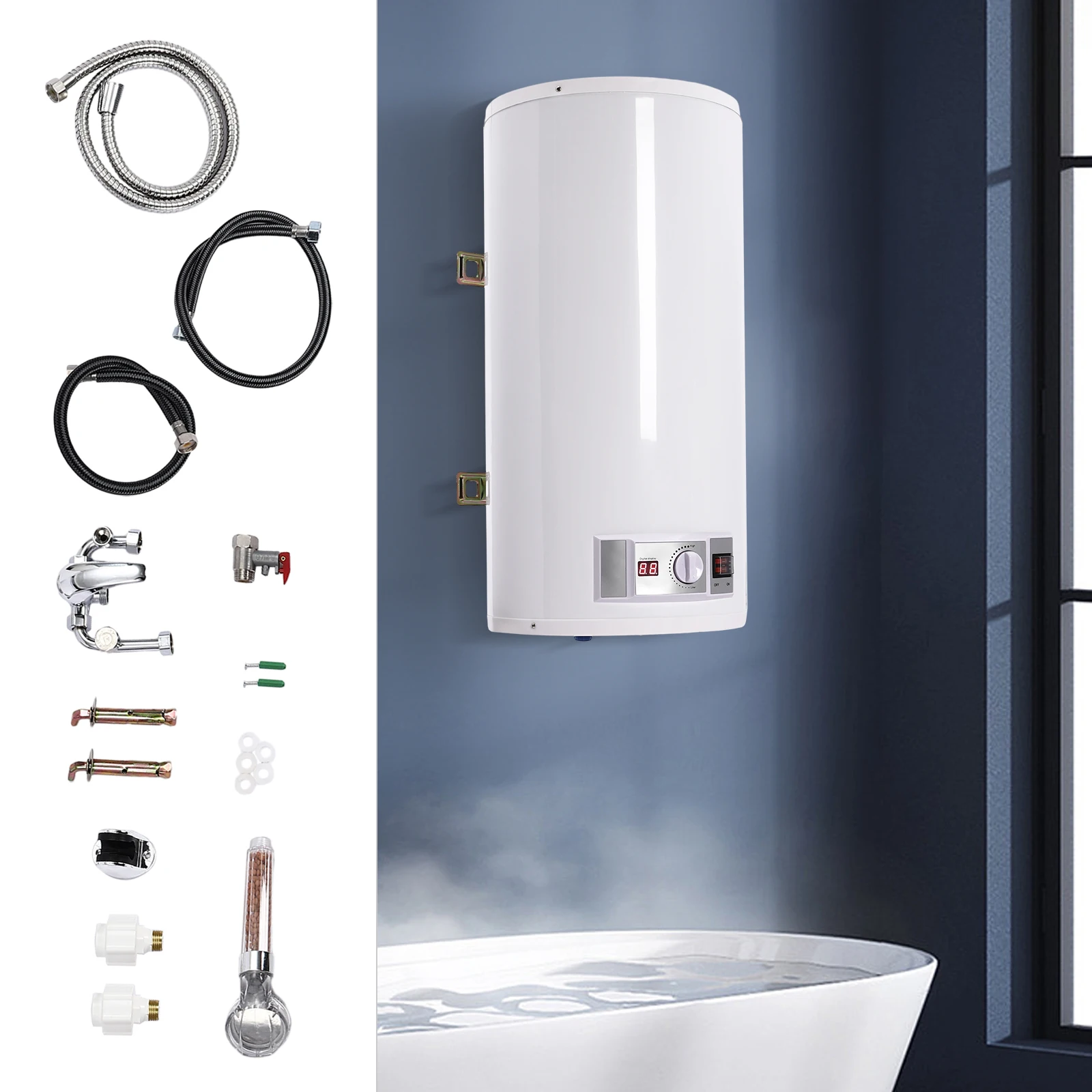 80L Opslag Warmwaterboiler 220V Elektronische Tankless Boiler Elektrische Tank Boiler Met Handdouche Voor Badkamers