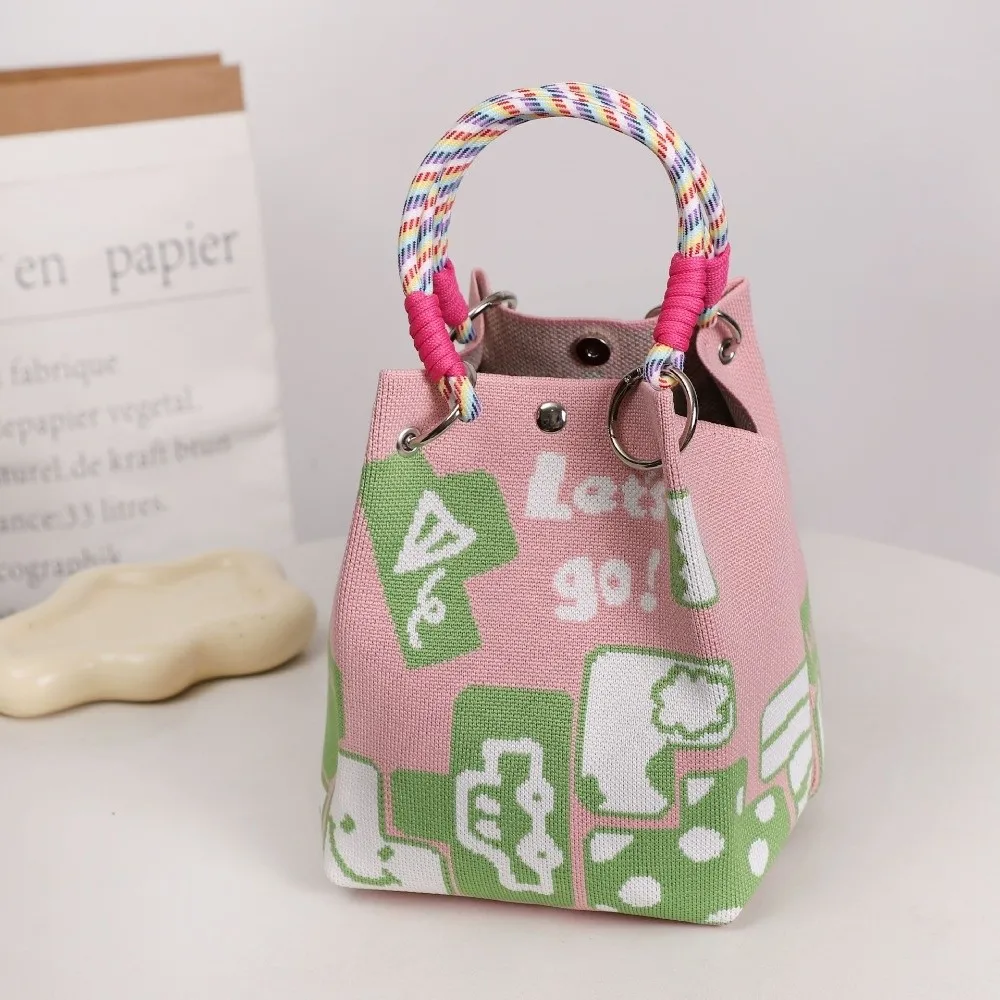 

Storage Bag Knit Tote Bag Christmas Elk Gingerbread Man Ring Buckle Bag Lightweight Large Capacity Woven Handbag Christmas