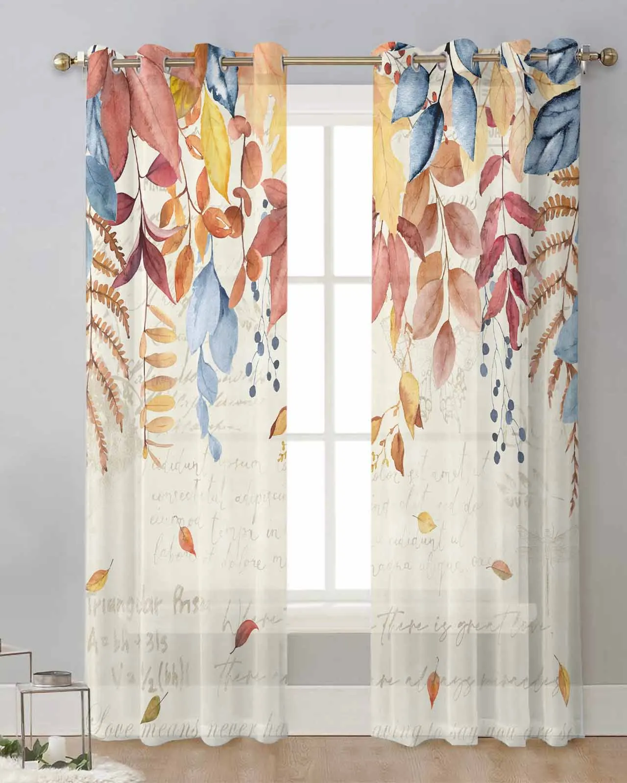 Thanksgiving Autumn Leaf Plant Letter Curtain Tulle Curtains For Living Room Kitchen Window Treatments Voile Curtains