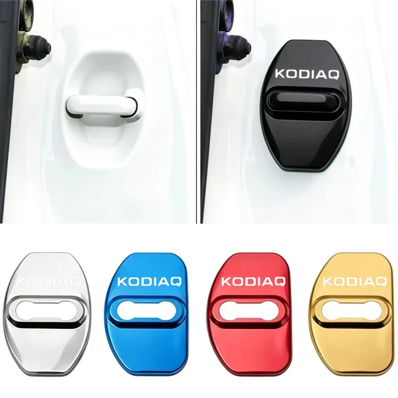 Auto Accessories for Skoda KODIAQ Logo Anti-rust Protective Case Sticker 4PCS Stainless Steel Car Door Lock Buckle Cover Styling