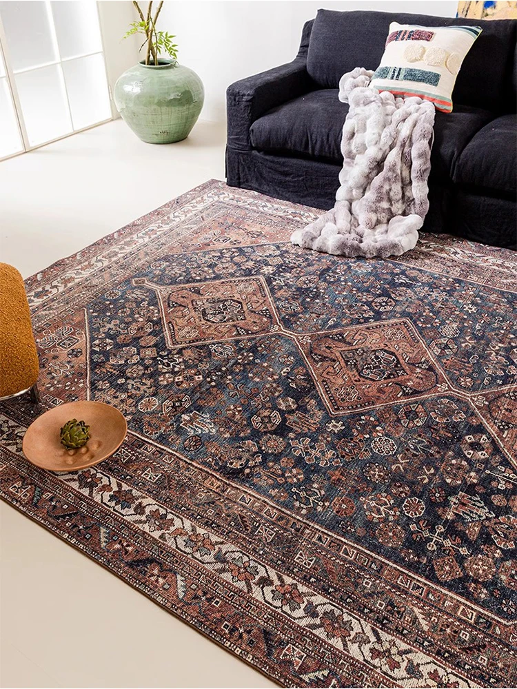 American Vintage No Glue Thick Carpet Living Room Persian Style Home Sofa Tea Table Area Rug Anti-skid Durable Bedroom Rugs