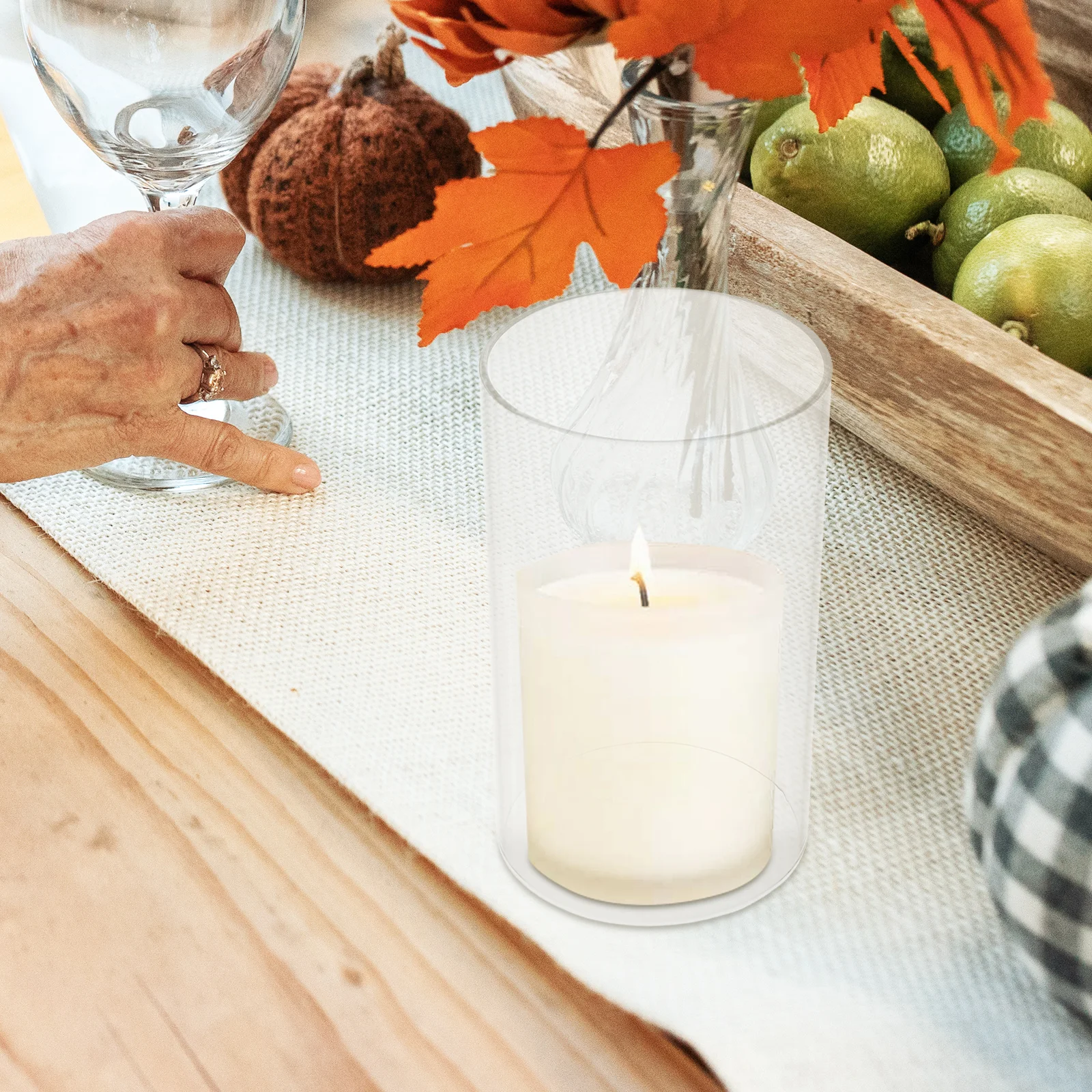 حامل شموع زجاجي، أنبوب ظل إعصار شفاف، حرفية دقيقة، مظهر أنيق للأغطية المزخرفة المركزية #3