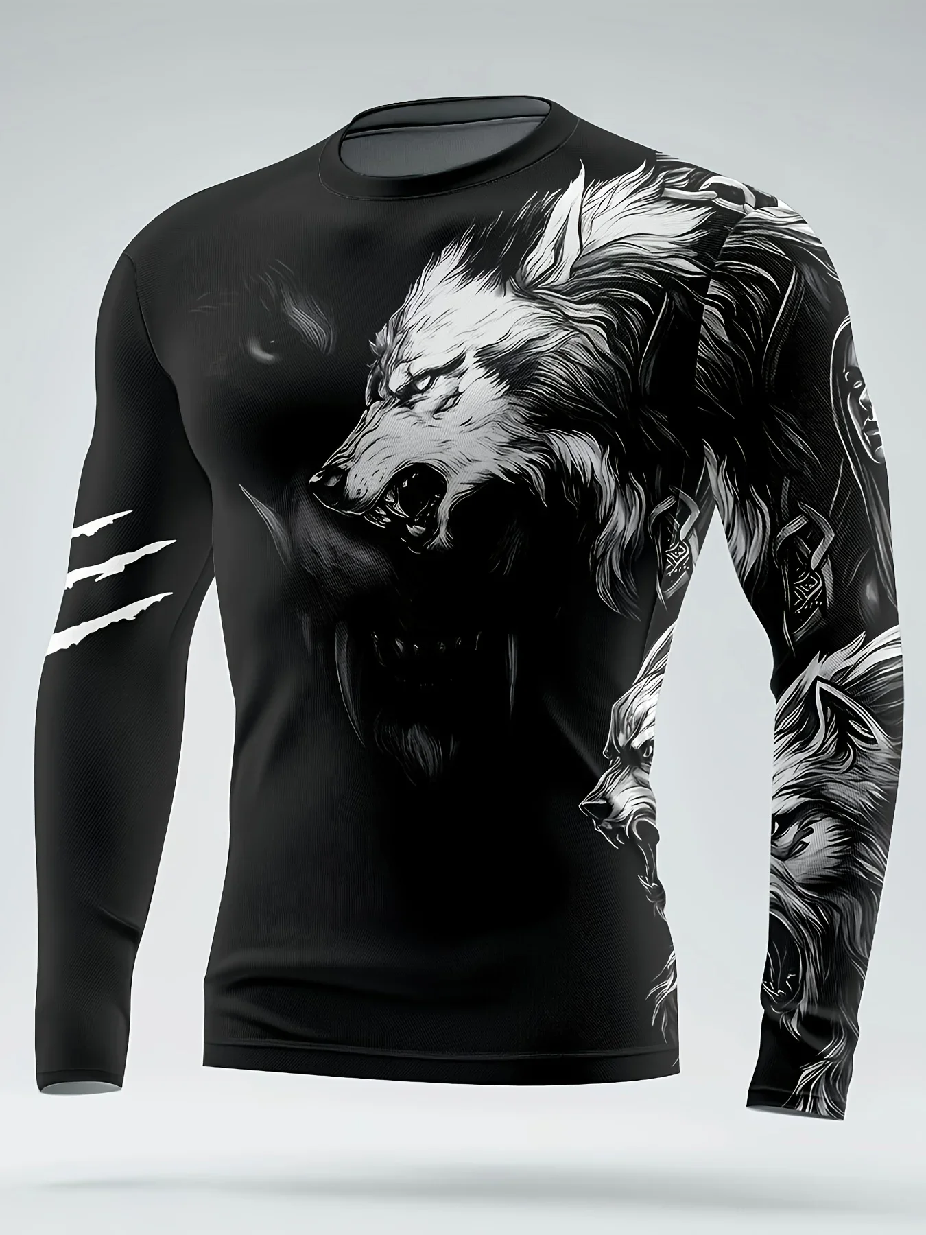 Camiseta impresa de lobo 3D para hombres 2025، camiseta de manga larga de otoño، blusa deportiva، ropa de fiesta de moda Urban #1