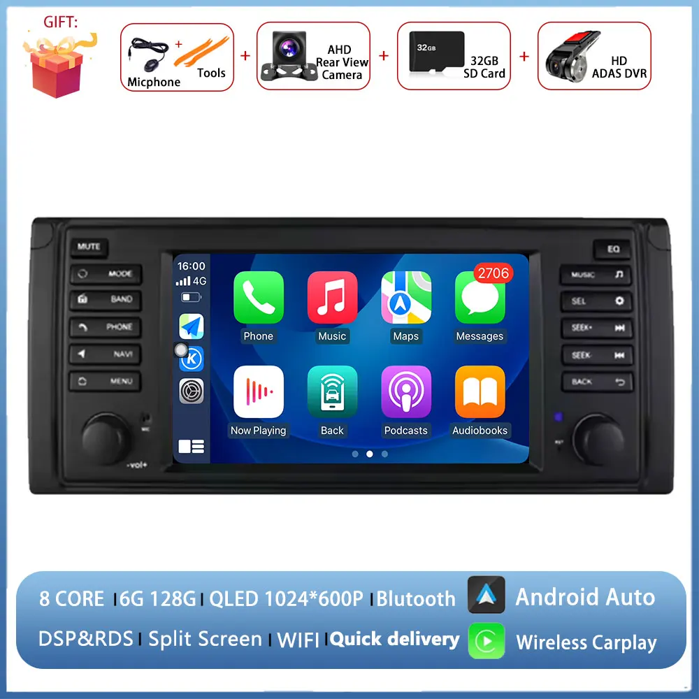 7 inch Android autoradio voor BMW 5 serie E39 1996 1997 1998-2003 multimediaspeler GPS navigatie head unit CarPlay DSP
