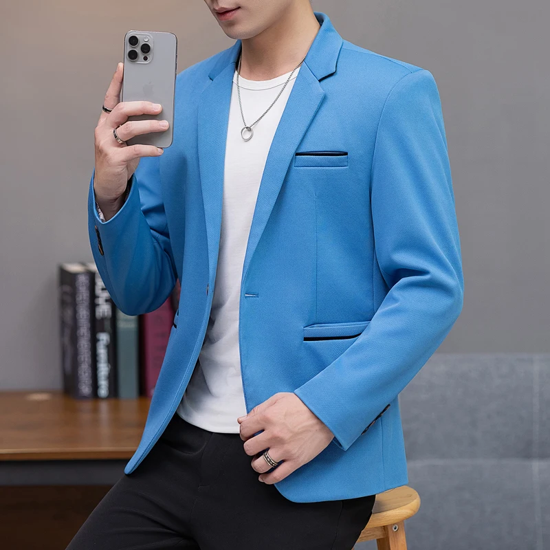

Mens Solid Color Korean Version Jackets Daily Premium Suit Coat Trend Business Party Stage Jacket Mens Handsome Casual Jacket