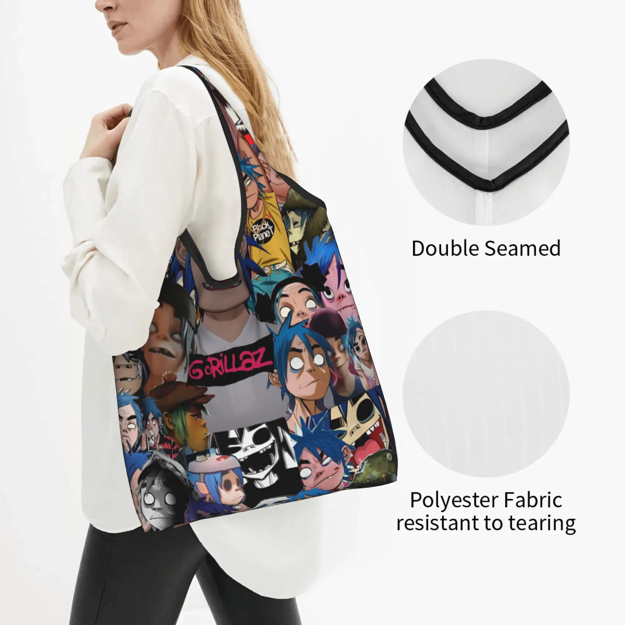 Custom G-Gorillazes Hot Manga Comic Virtual Rock Shopping Bags Women Portable Big Capacity Groceries  Shopper Tote Bags
