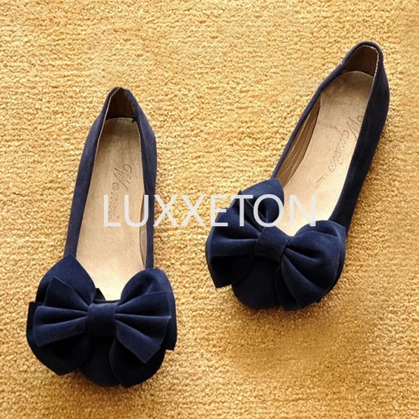 Women Flat Shoes Spring New Fashion Sky Blue Round Toe Bow Size 33 43 Women Suede Comfortable High Quality Flat Shoes