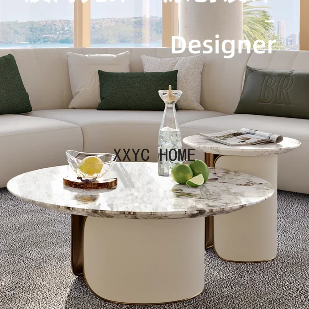 

Modern Light Luxury round Tea Table Living Room Natural Marble Tea Table Combination