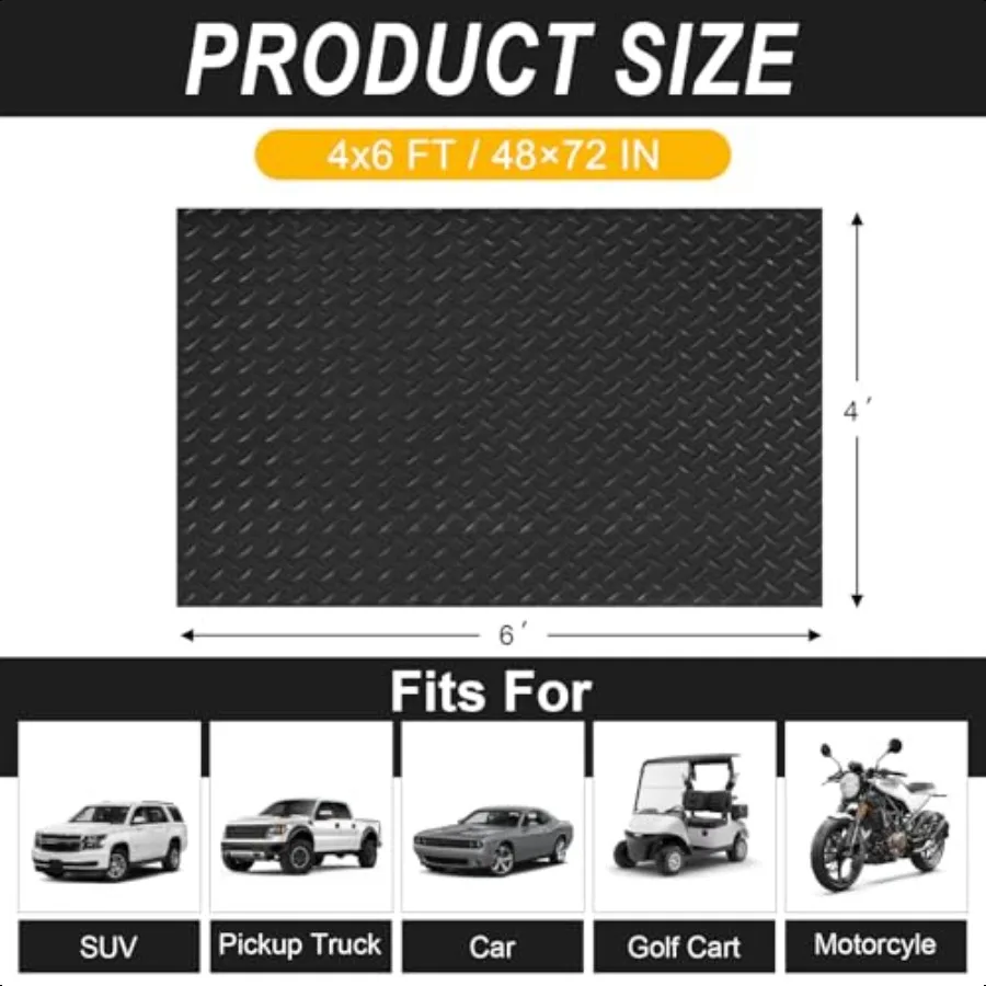 4x6 FT Garage Floor Mat 2.8mm Thickened Flooring Roll Diamond Plate PVC Rubber Trailer Mat NonSlip Floor Mat for Garage Warehou
