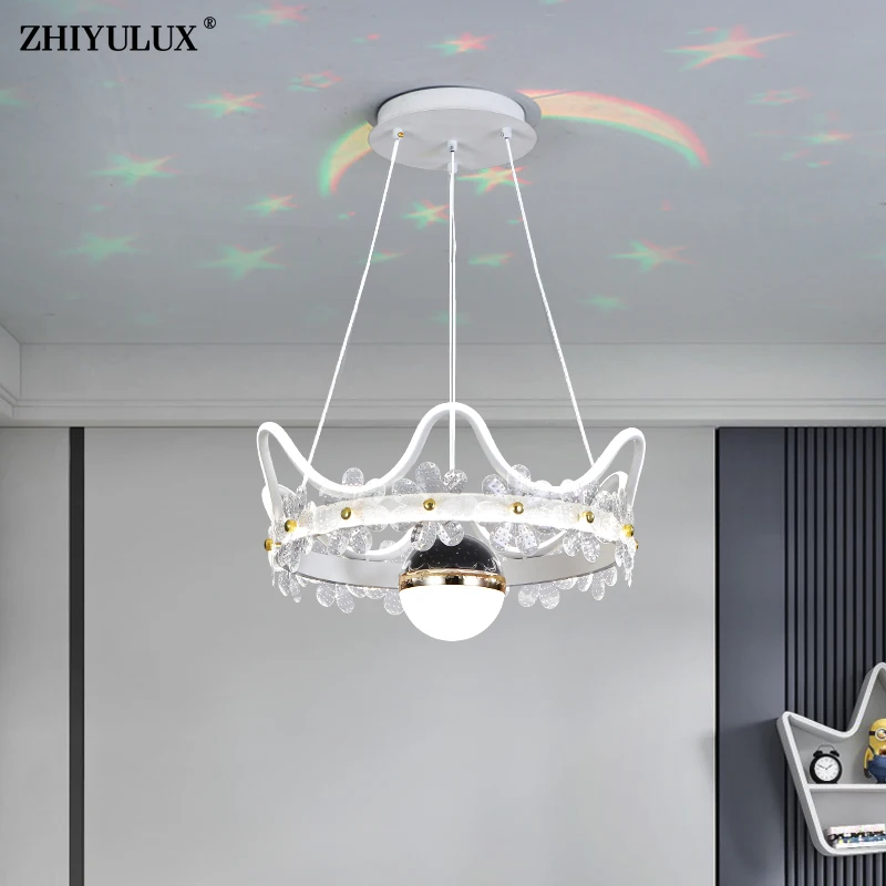 

Remote Dimming Colorful Projection Style New Modern LED Chandelier Lights Living Room Bedroom Pendant Hall Lamps Indoor Lighting