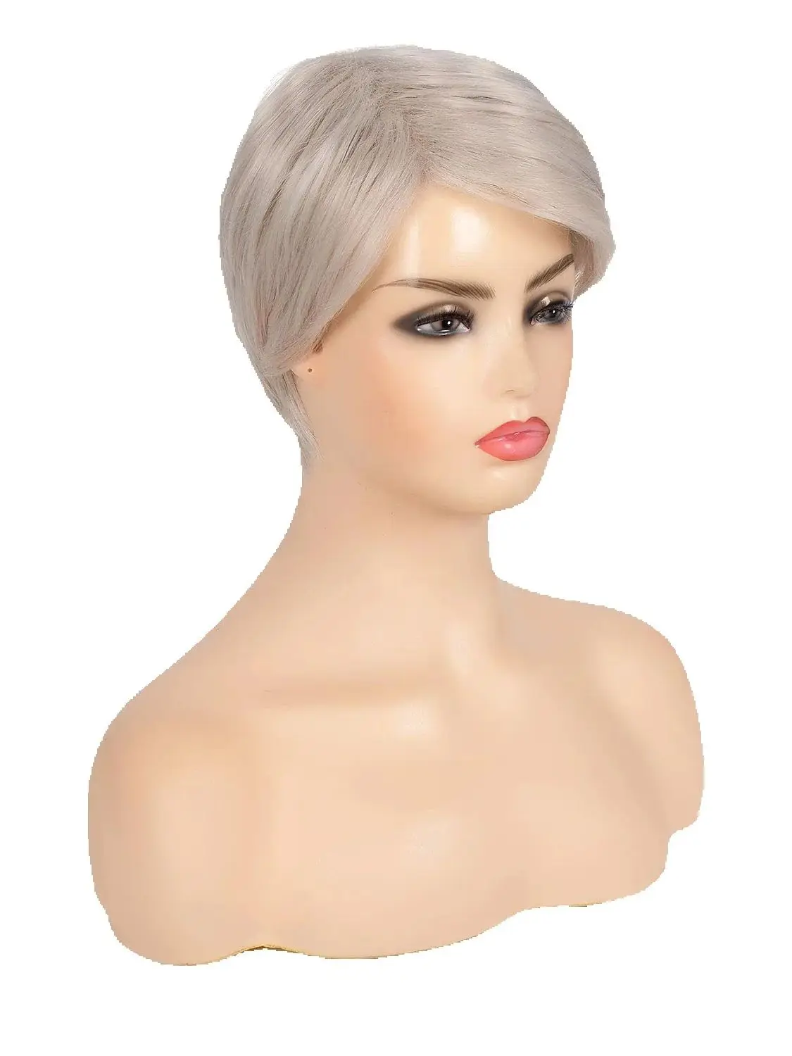 

Short Pixie Cut Fluffy Synthetic Wig Silver Blonde Mix White for Women Stylish Cosplay Hair Replacement