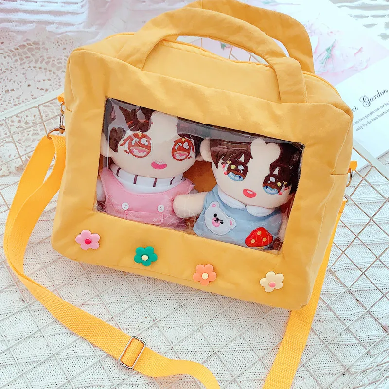 20CM EXO Star Doll Bag Can Hold 20CM Dolls Cute Plush Doll Out Of One Shoulder Diagonal Canvas Transparent Bag Doll Accessories