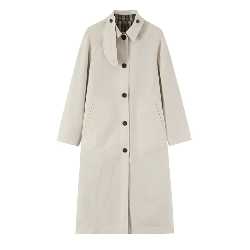 Guobioziy Women's Coat 2026 Autumn/Winter New Beige Plaid Double-Sided British Loose Long Trench Coat Elegant and Trendy
