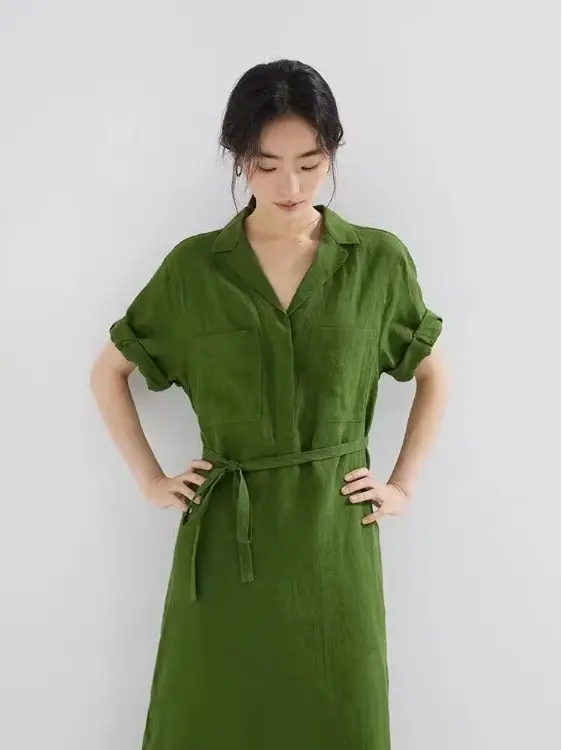

Loose Short Sleeve Summer Dress Women's Style Casual Long Dress Slimming Effect Comfortable Cotton PVC Material Zipper Opening