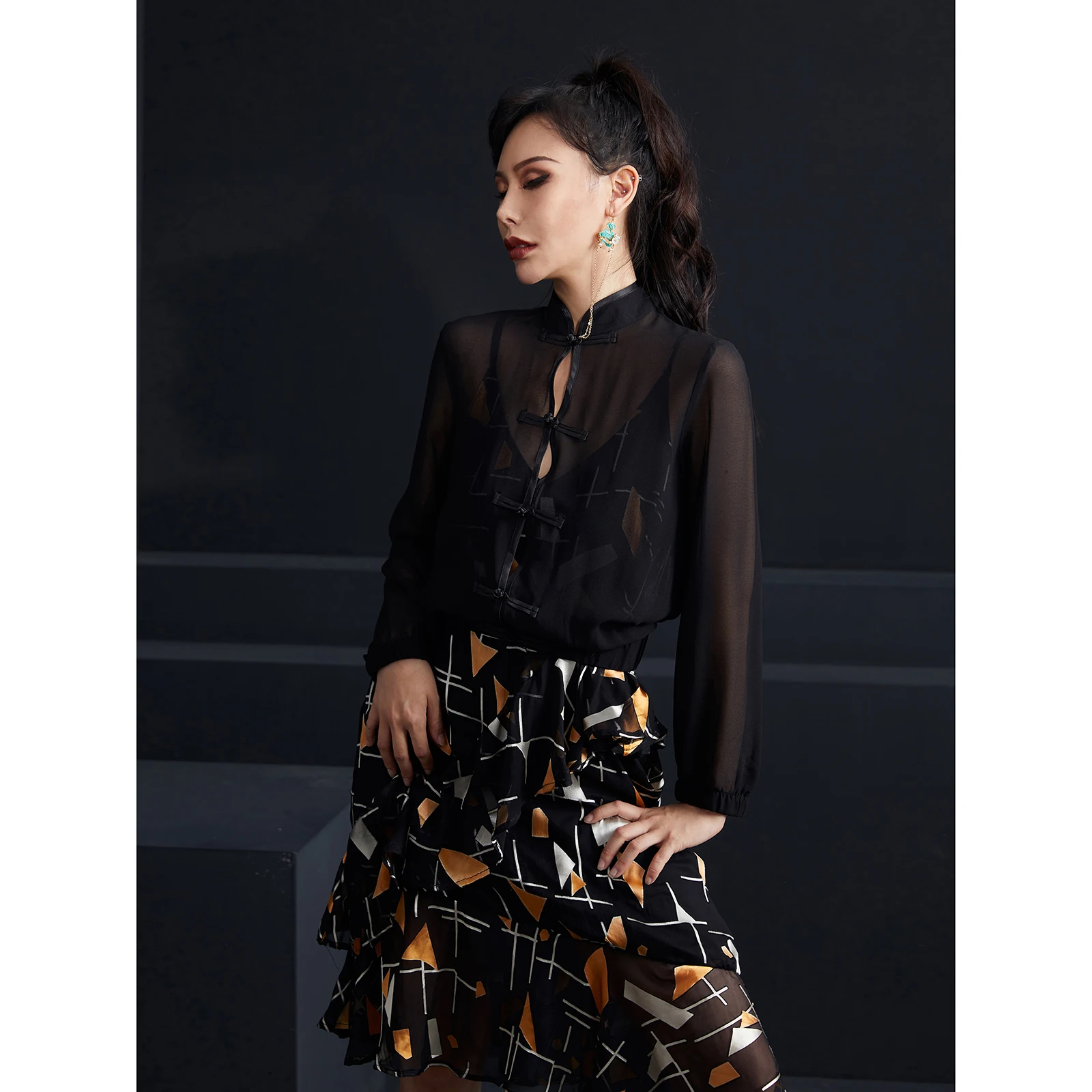 

Original Sle Slim Fit Me See tough irt Vintage Button up ort Top Chinese Sle Clothing Fem Faion Spring Season