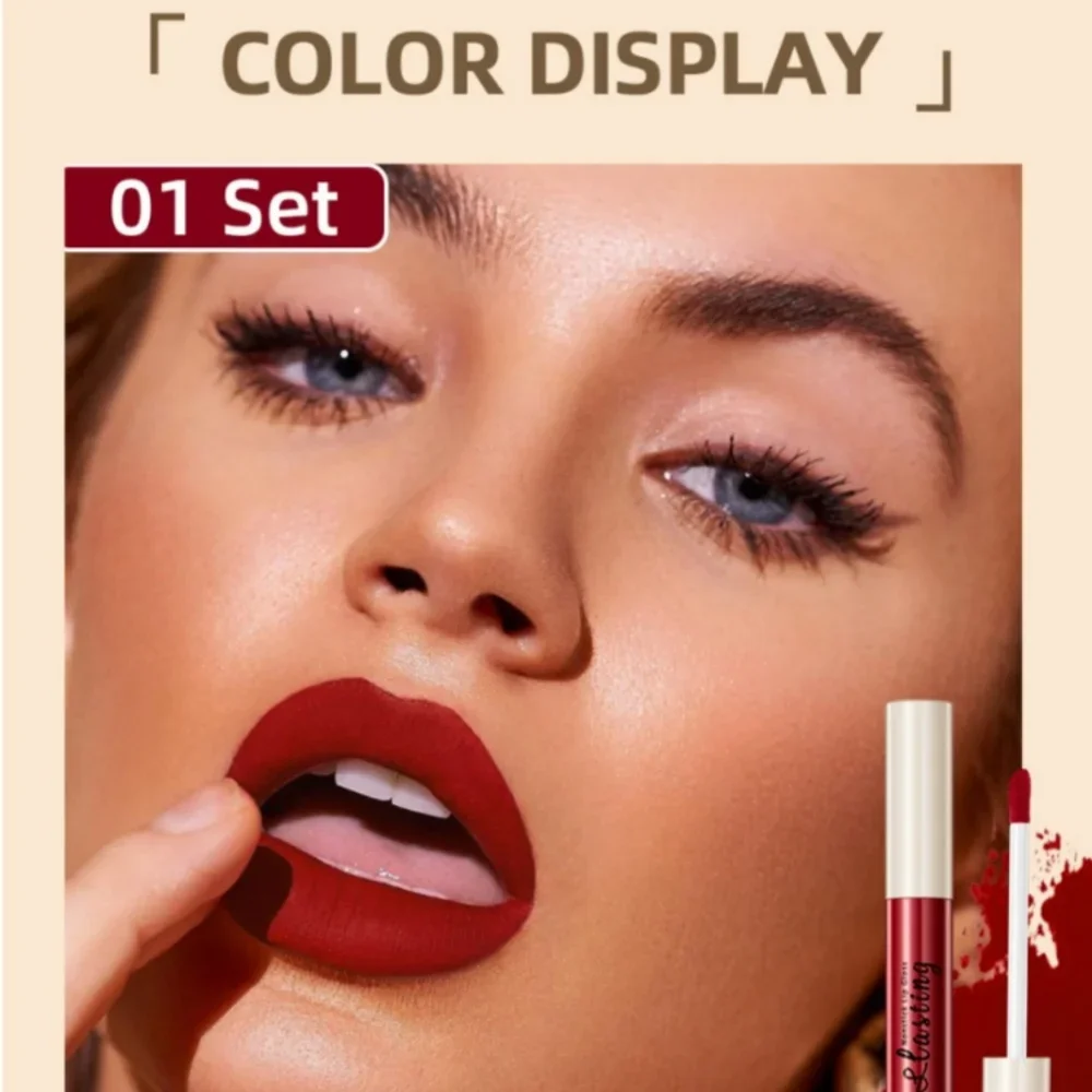 Waterproof Non-Stick Cup Matte Liquid Lipstick Set 12 Colors Long-Lasting Glossy Sexy Red White Black Nude Lip Gloss Makeup Kit
