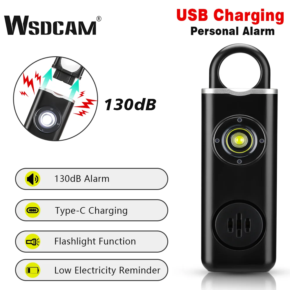 Imagem -06 - Wsdcam Alarme de Autodefesa 130db Anti-lobo Alarme Pessoal para Menina Criança Mulher Alto Alarme de Pânico Recarregável Alarme de Emergência