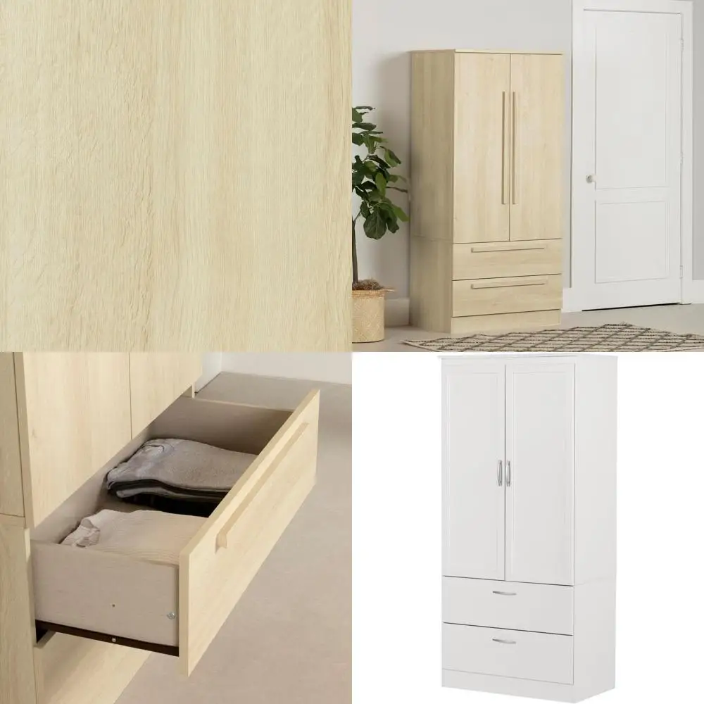 

Bleached Oak Wardrobe Armoire with Drawers and Shelves