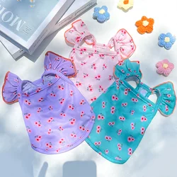 Dog Cat Flying Sleeve Fungus Curling Small Flowers Teddy Bichon Spring Summer Autumn Pet Clothes Supplies Summer Pet Clothes